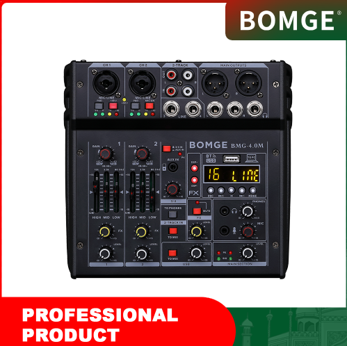 BOMGE 04M Audio Mixer, Sound Board Mixing Console with 4 Channel Digital Bluetooth 24 Sound Effect, Input 48V Phantom Power Stereo DJ Mixers for Recording, Live Streaming, Podcasting,Gaming