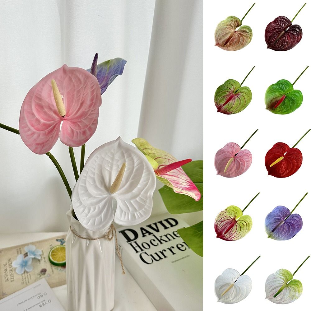 NEW Multicolor Artificial Small Anthurium 60cm Real Touch Simulation Plant Soft Rubber Photo Props Fake Flower Gift