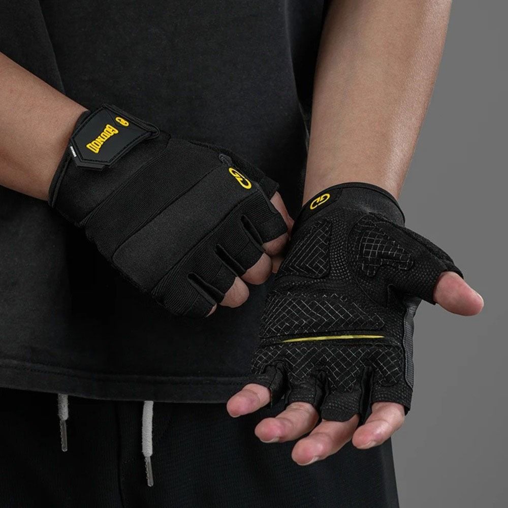 1PAIR Convenient Breathable Weightlifting Gloves Anti-Slip Thickened Fitness Half Finger Gloves Shockproof Palm Guard Cycling Motorcycle Gloves Training