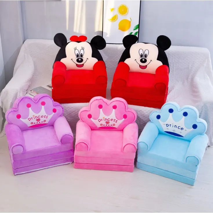 Foldable Kids Sofa, Plush Children Couch Backrest Armchair Bed