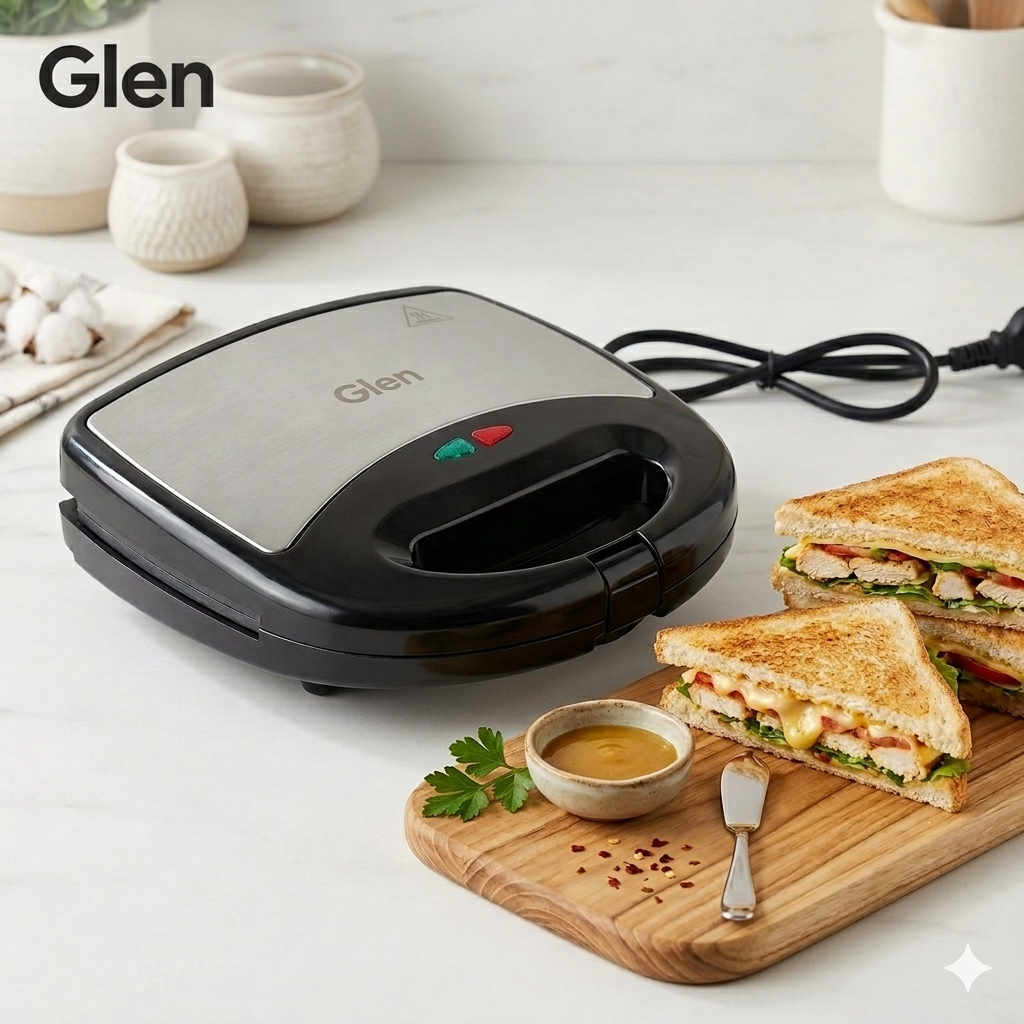 Glen Electric Sandwich Maker with Non-Stick Coating Plates 750W - Black (SA-3025SW)