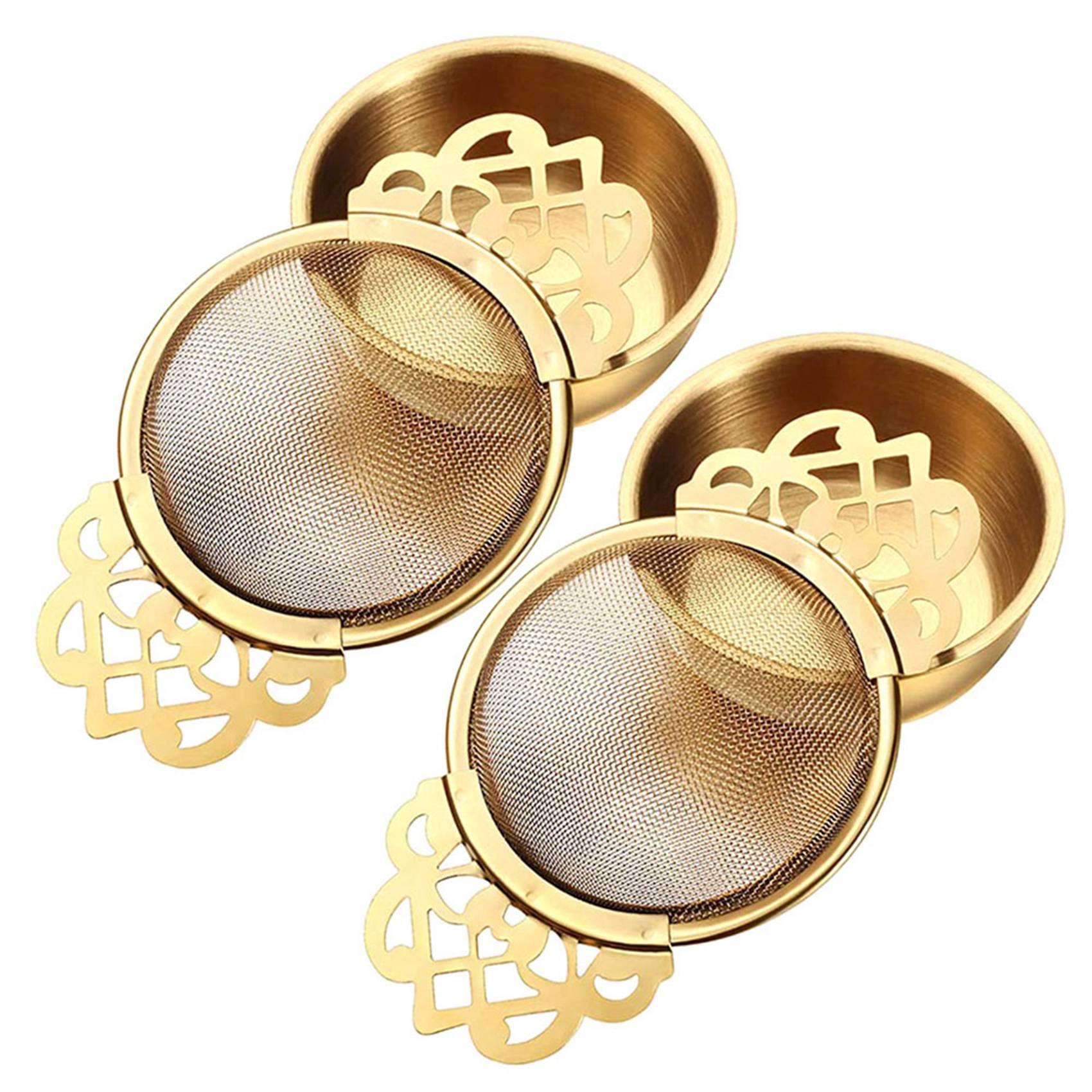 fasdaga 2X Stainless Steel Tea Strainer with Drip Bowl Easy Clean Loose Leaf Hanging Infuser Filter Kitchen Tool