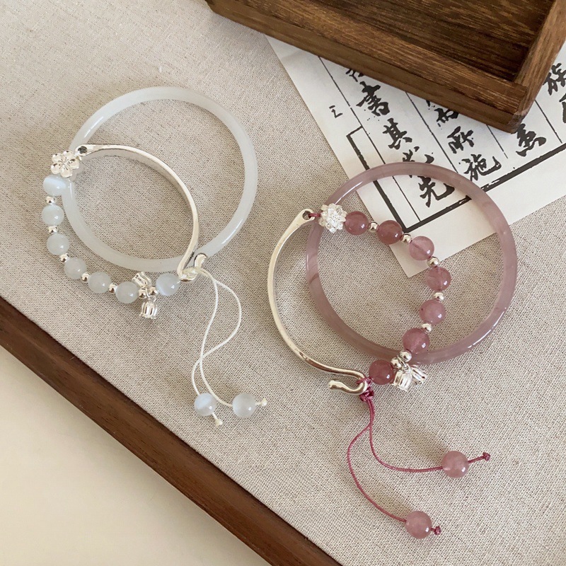 【Mega Sale】New Chinese Style Strawberry Crystal Half Bracelet Bracelet Women's Jade Bracelet Han Accessories Cat's Eye Bracelet Bracelet