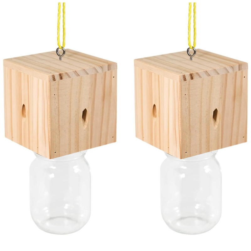 2 Pcs Carpenter Bee Repellent for Wood Cube Style Nature Hanging Carpenter Bee Traps Plastic Jar Outdoor Insect Traps