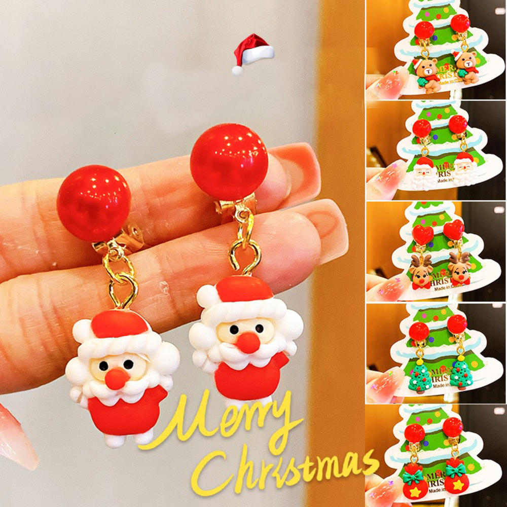Resin Christmas Mori Earrings For Kids Cartoon Plastic Cute Cartoon Ear Clip Children'S Ear Clips for Fashion Jewelry Gifts