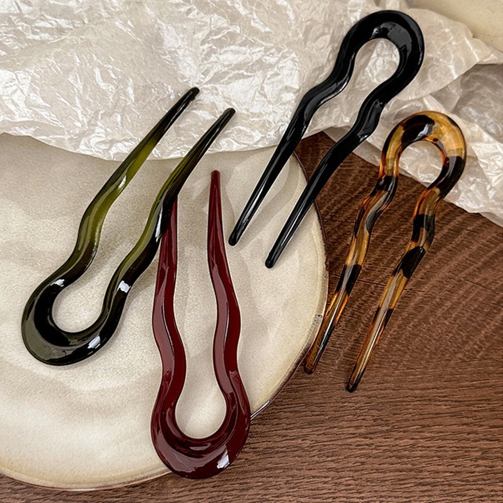 Fashion U-Shaped Hair Fork Acetate Geometric Design Hairpin Tortoiseshell Headwear Hair Sticks Women Girls
