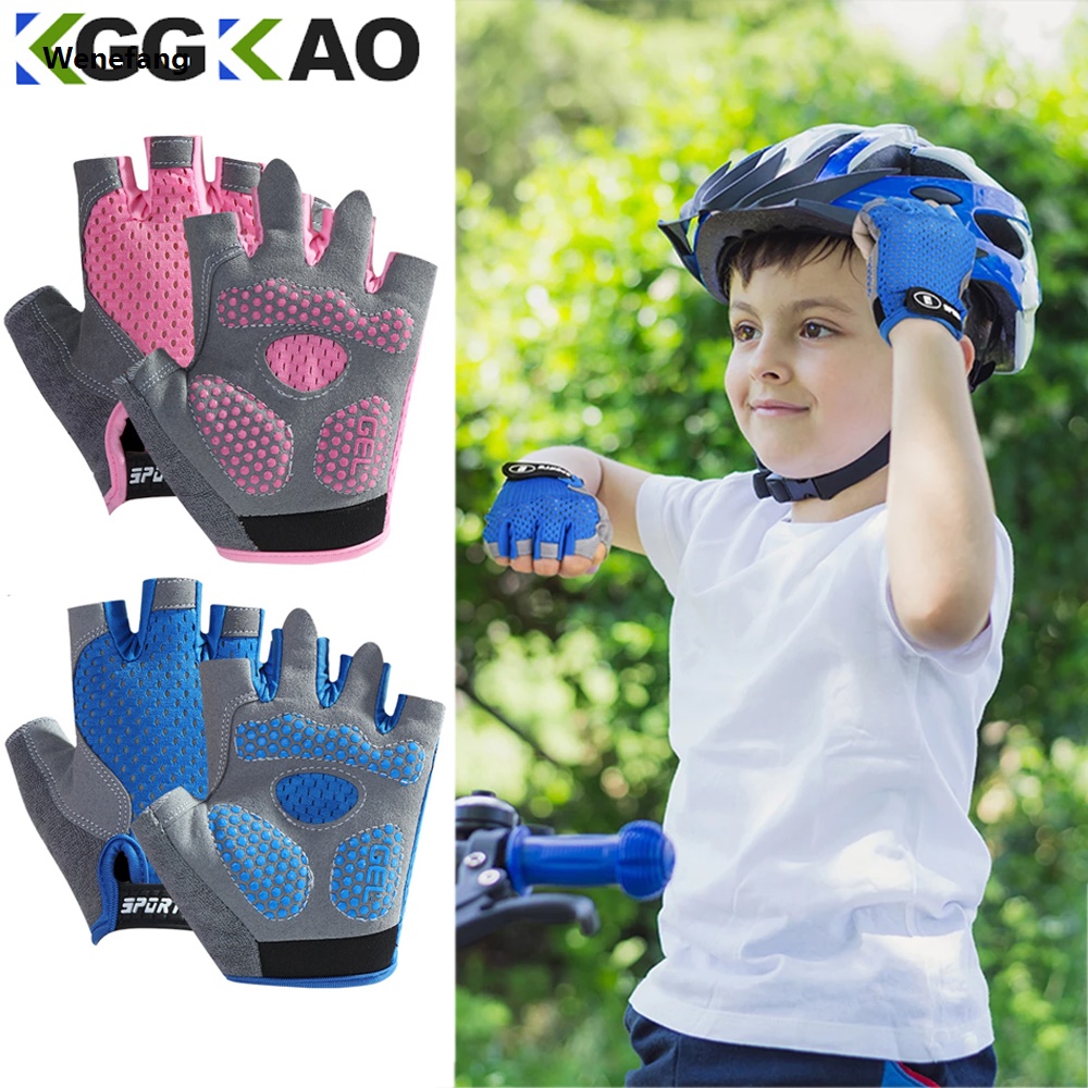 Wenefang Children's Gloves Half Finger Outdoor Sports Kids Cycling Boys Girls Protection Antislip Breathable Thin Spring Summer Gloves