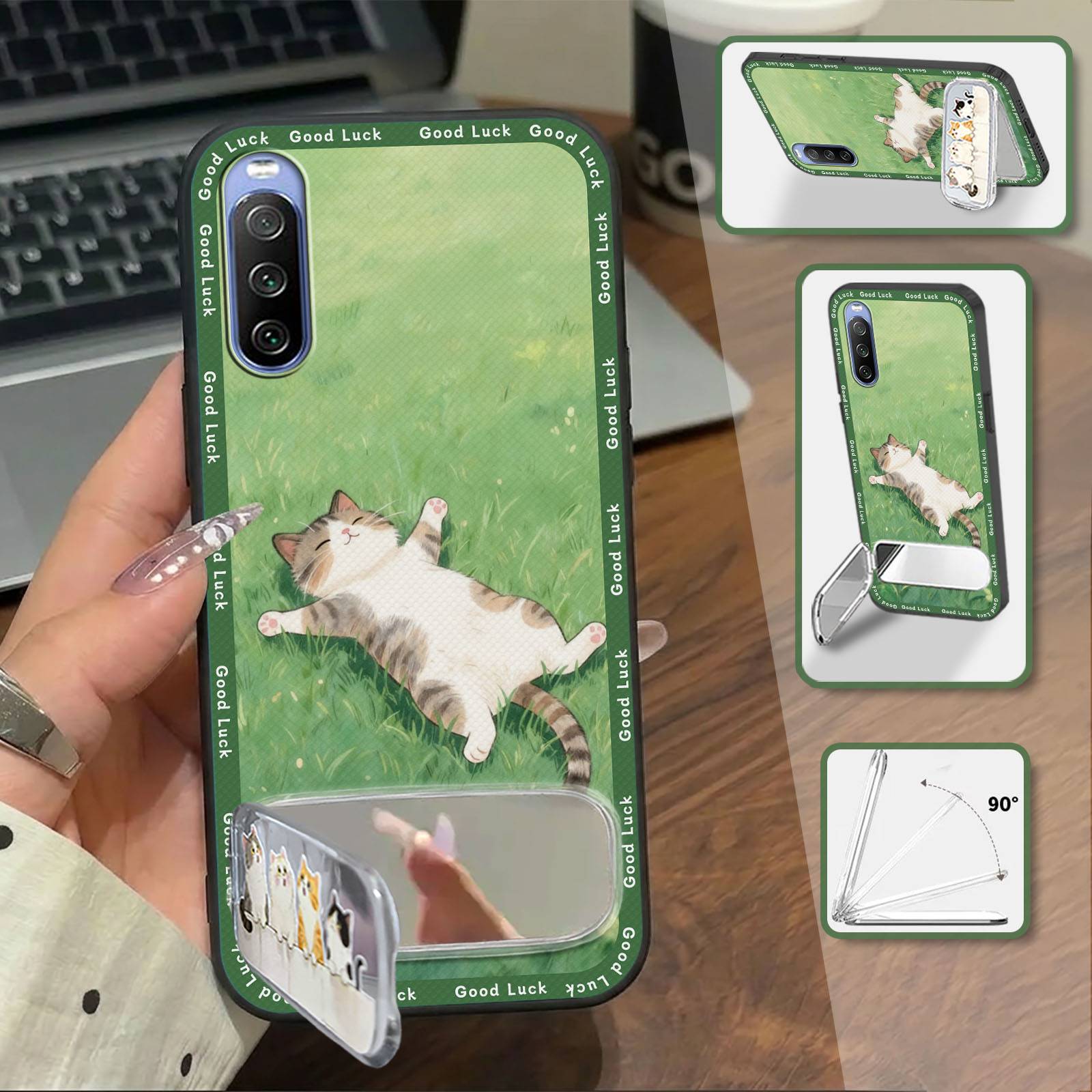 Phone Pouch Anti-dust Phone Case For Sony Xperia10 iv/PDX-225 Back Cover 3D TPU Cloth Patch Kickstand Phone Holder Plush