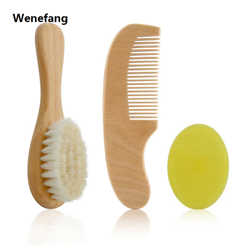 Wenefang Newborn Baby Natural Wooden Comb Boys Girls Soft Wool Hair Brushes Infant Head Massager Comb Portable Kids Bath Comb Hairbrushes