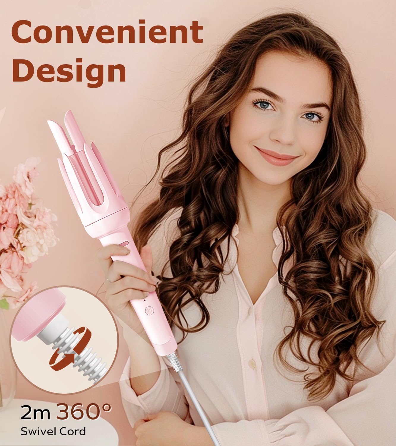 Automatic Hair Curler With 4 Temperatures, Dual Voltage Rotating Curling Iron With Fast Heating and Auto Shut-Off For Professional Hair Styling