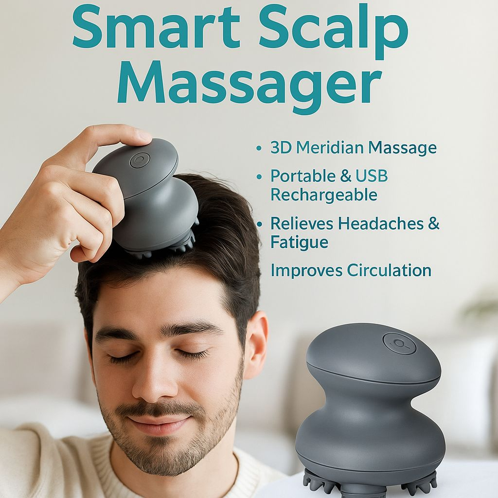 ElectraByte Smart Electric Scalp Massager | Portable Waterproof Rechargeable Head Scalp Massager Brush with Soft Silicone Massager | 3 Modes Head Kneading Massage Easy To Use