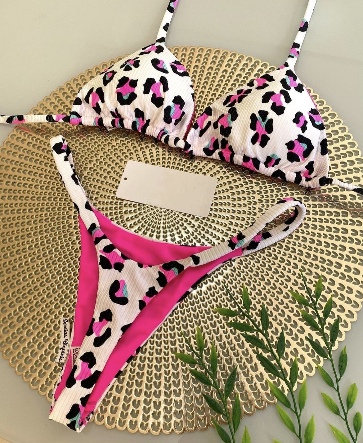 2024 New Thong Bikini Set Ribbed Biquinis Beachwear Swimwear Halter Lace Up Brazilian Swimsuit for Women Leopard Monokini 2025
