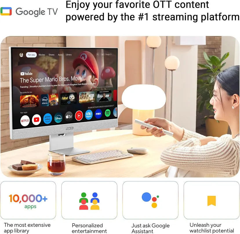 ASUS ZenScreen 27” 4K USB-C Smart Monitor (MS27UC) - UHD (3840 x 2160) IPS, 99% sRGB, GoogleTV, Harman Kardon Speakers, USB-C 90W PD, USB Hub, Wireless Display, Netflix and YouTube