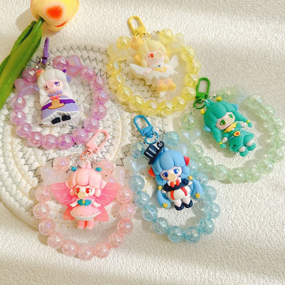 Cute Plastic Mobile Phone Strap Bag accessories Anti-lost Beads Chain Cartoon Characters Car Keychain