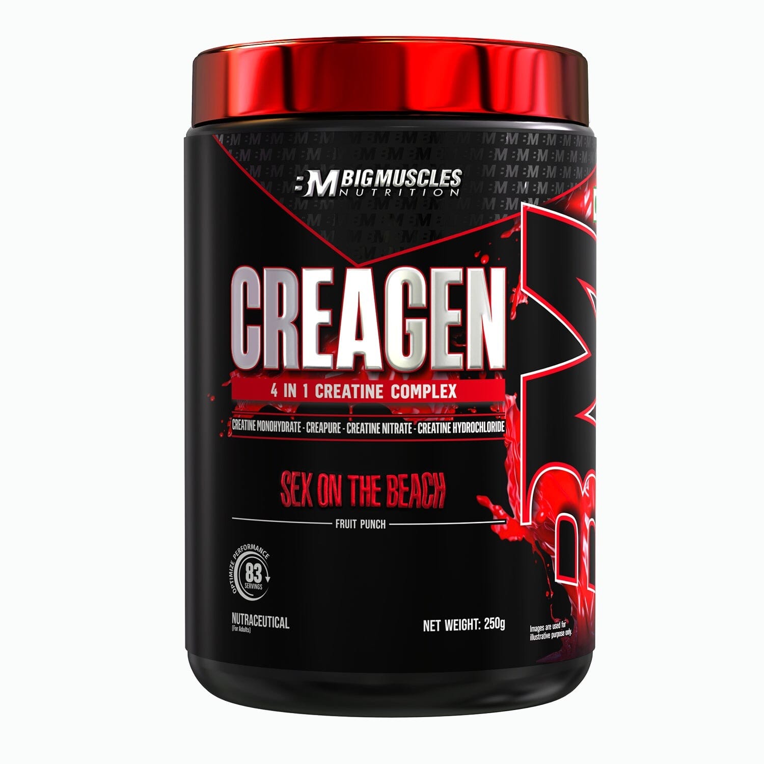 Bigmuscles Nutrition Creagen Creatine 3000mg- 250g (83 Servings) Sec On The Beach Flavor With 4 in 1 Creatine Complex
