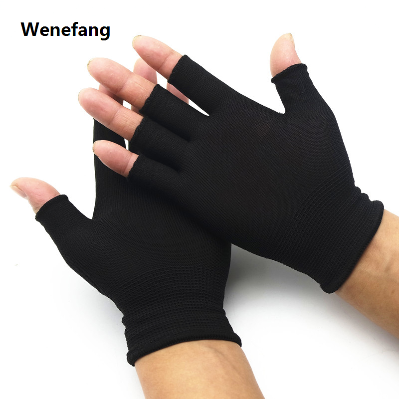 Wenefang 1Pair Black Half Finger Fingerless Gloves for Women and Men Wool Knit Wrist Cotton Gloves Winter Warm Workout Gloves