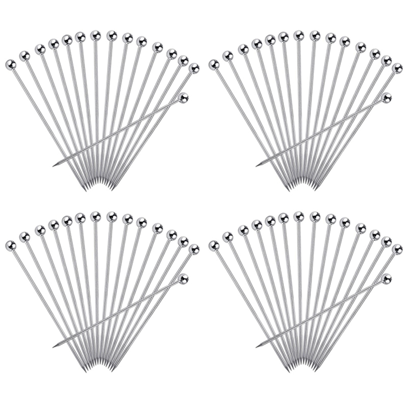 60Pcs Cocktail Picks, 4 Inch Reusable Stainless Steel Picks Cocktail Toothpicks for Olives Appetizers Sandwich