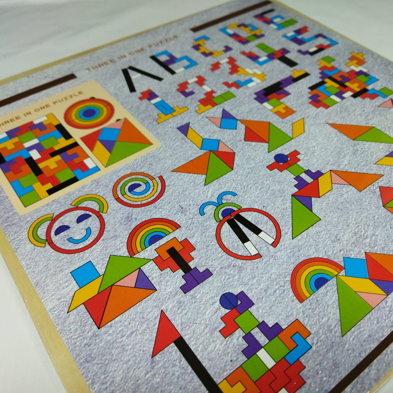 Vylon Rainbow Puzzle Geometrical shapes - Tetris Puzzle Wooden Plate - Shapes plate - Wooden mathematical plates - Educational Wooden Toy