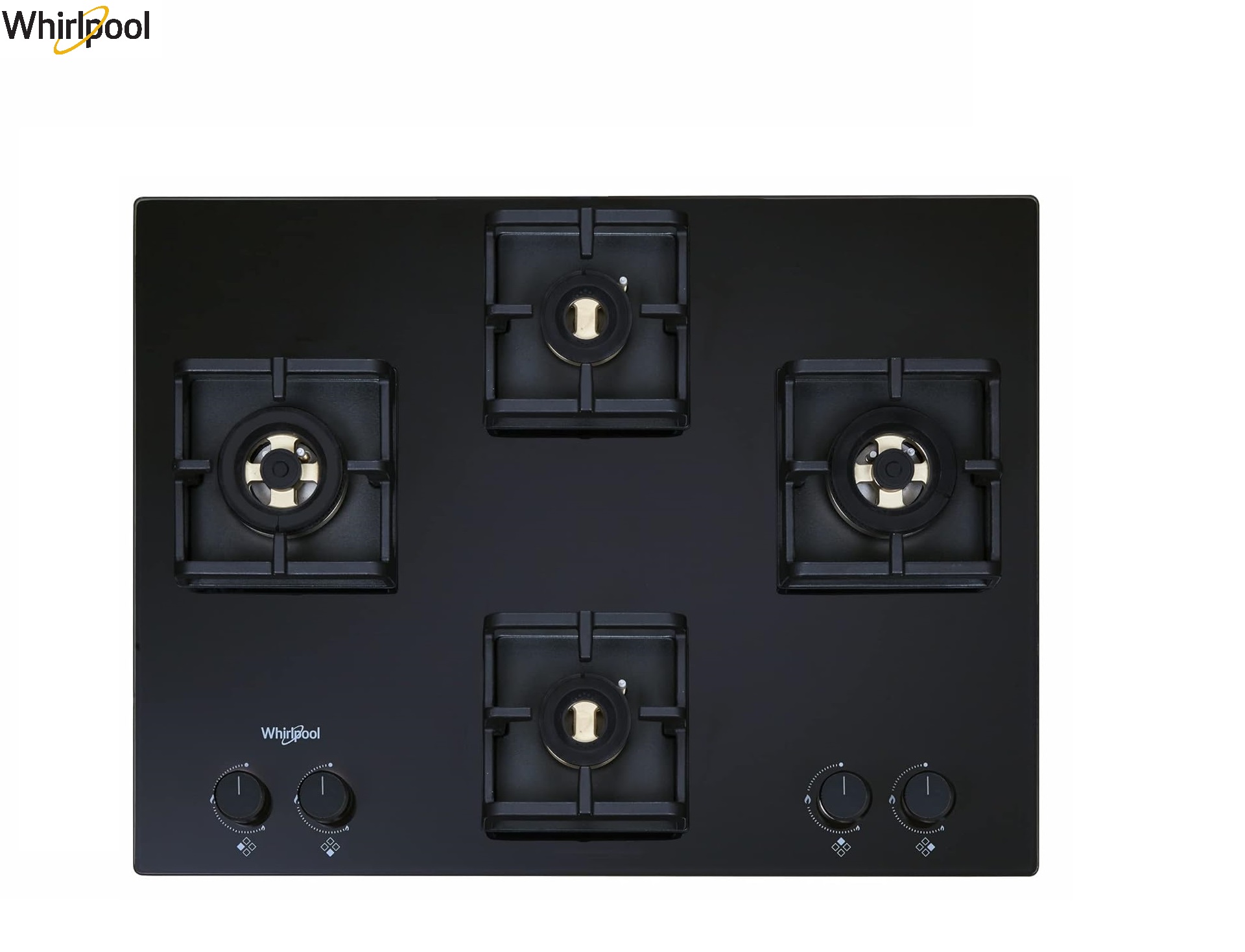 Whirlpool Hob 4 Fully Sealed Brass Burner Auto Ignition Glass Top - 2 Medium and 2 Small Burner Gas Stove (Smart Seal Hybrid Brass 704), Black