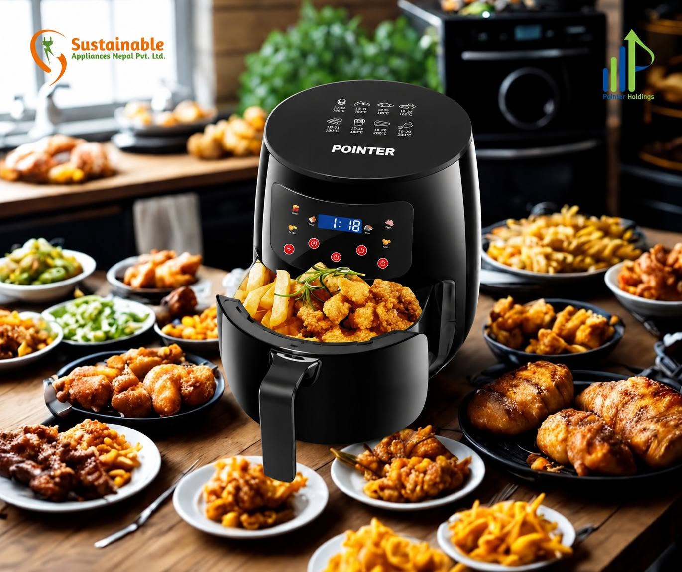 Pointer Digital Air Fryer (Model: PIA 6005) - 4.5L Capacity with Non-Stick Frying Pan & Multi-Functional Digital Touch Menus