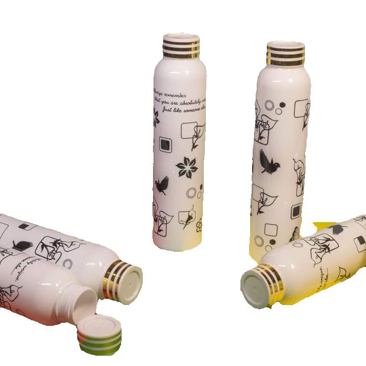 New Elegant White Textured Water Bottle 1000ml - Portable Leak-Resistant Plastic Bottle with Colorful Prints