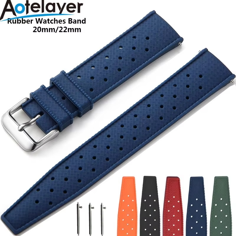 20mm 22mm Quick Release New Tropical TPU Rubber Strap Flat Head Universal Watch Band Durable Ventilate Silicone Tropic Bracelet With Tools