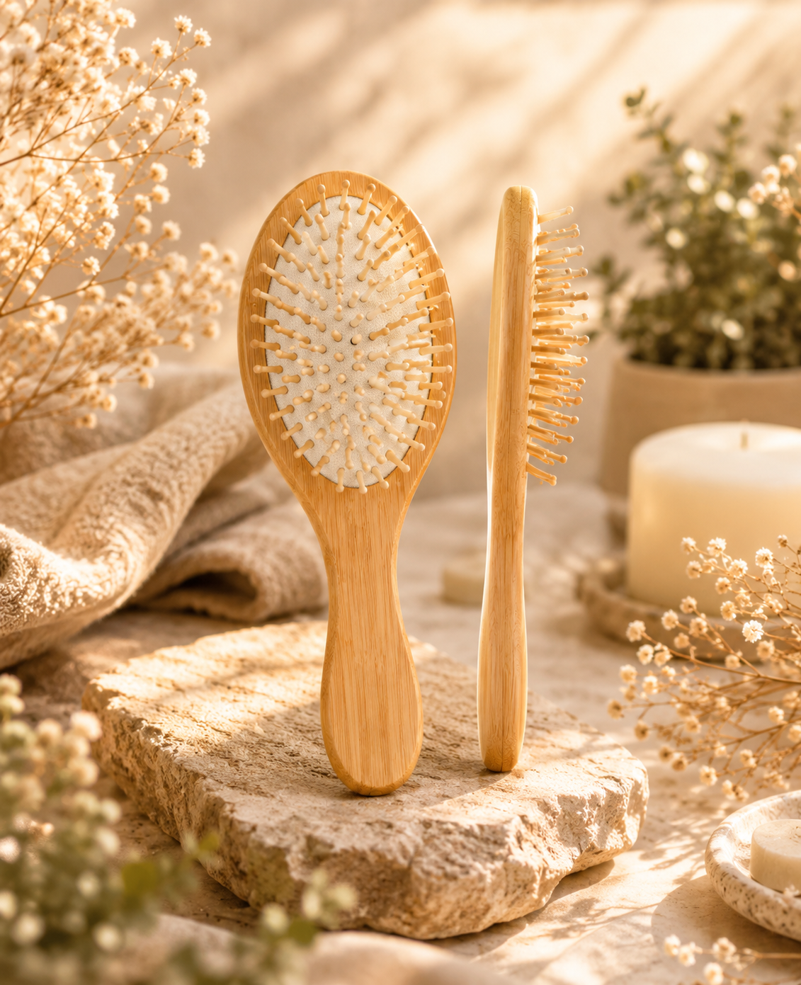Signature Sustainable Bamboo Hair Brush: Professional-Grade Gentle Detangling Brush with Air-Ventilation Cushion for Scalp Health and Eco-Friendly Grooming