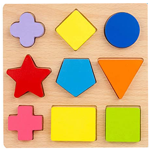 Cute Baby Colorful Wooden 3D Geometric Shapes (Star, Triangle, Square) Montessori Puzzle Board, Early Learning & Education Teaching Toys for Kids