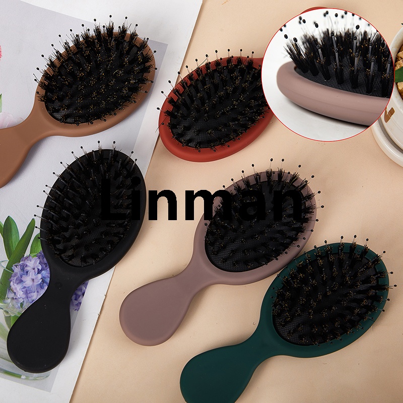 Linman 1Pcs Portable Mini Natural Boar Bristle Oval Hair Brush ComHot Selling b Head Scalp Massage Comb Salon Hair Care Brush Styling Tool