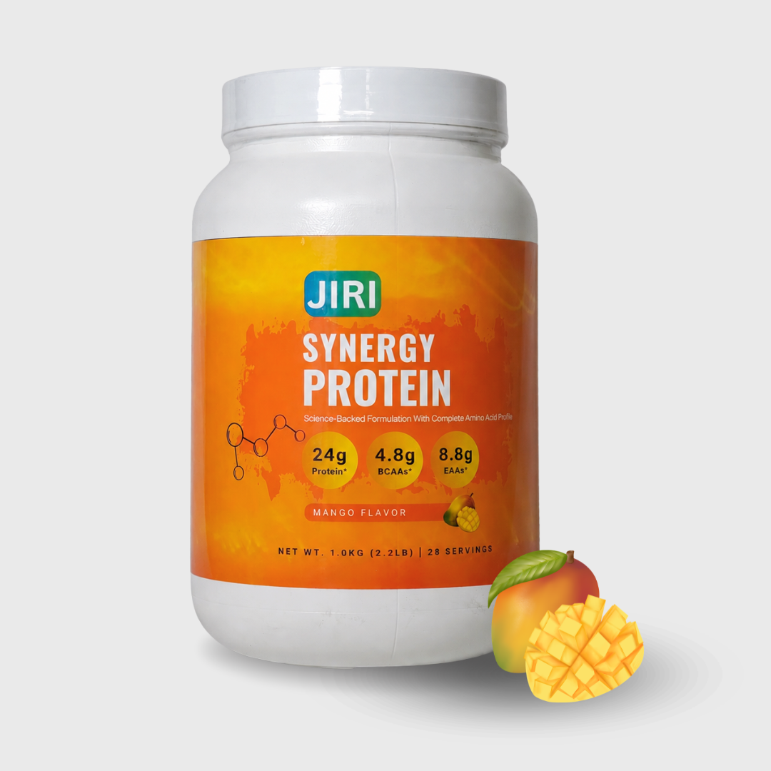 Jiri Nutrition Synergy Mango Flavor Protein Blend - Whey & Plant-Based 24g Protein 1kg for Enhanced Muscle Support