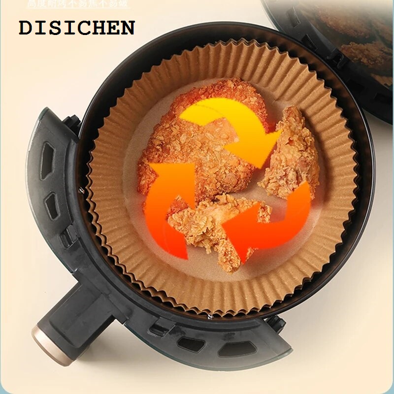 DISICHEN Hot Selling 50pcs Air Fryer Disposable Paper Liner Non-Stick Air Fryer Parchment Paper Liners Baking Paper Filters For AirFryer Micro-waveHats Caps
