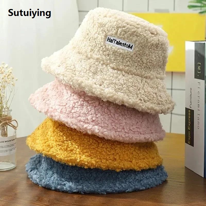 Sutuiying Women's New Versatile Net Red Lamb Hair Fisherman 2025 Hat Autumn/Winter Korean Fashion Hat