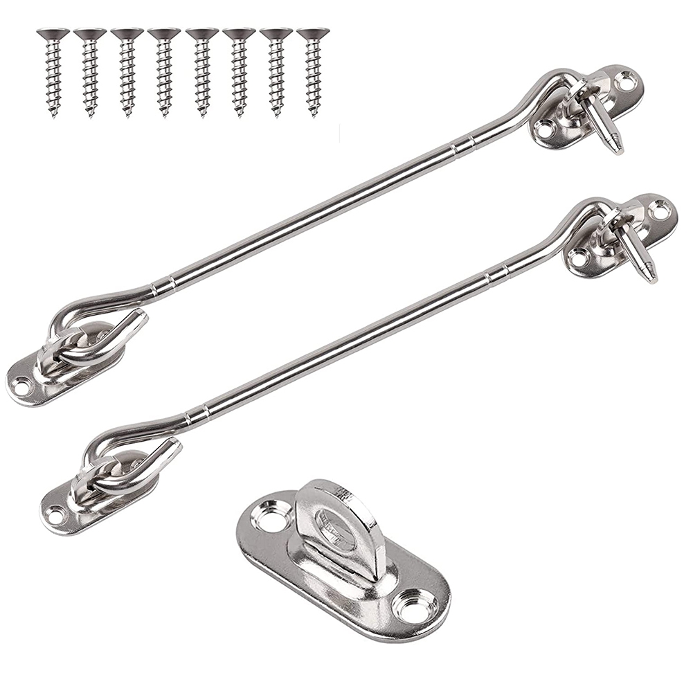 NAMUNY 2 Pcs Stainless Steel Cabin Hook and Eye Latch (8 Inch) with Screws - Heavy Duty Door Gate Latch for Shutter Shed Window
