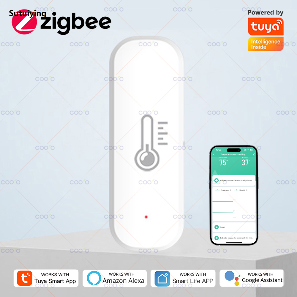 Sutuiying Tuya Zigbee Smart Temperature Humidity Sensor Indoor Hygrometer Sales promotion Controller Monitoring Work with Smart Speaker Alexa Google Home