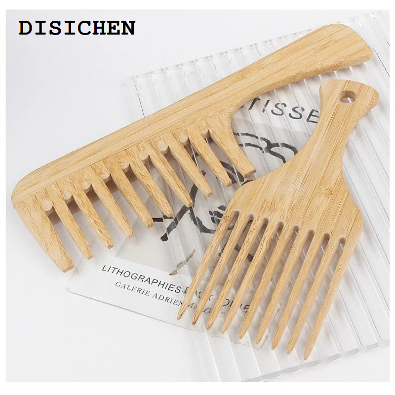 DISICHEN New style 빗 Combs Natural Bamboo Wooden Hair Comb Anti-Static Afro Fork Combs for Women Round Wide Tooth Wood Comb Hair Brush Women