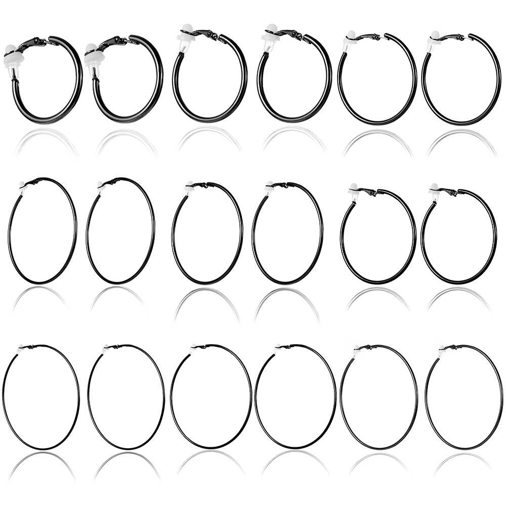 1 Pair New Gold Silver Black Women Fashion Without Piercing Earrings Hoops Big Circle Clip On Ear