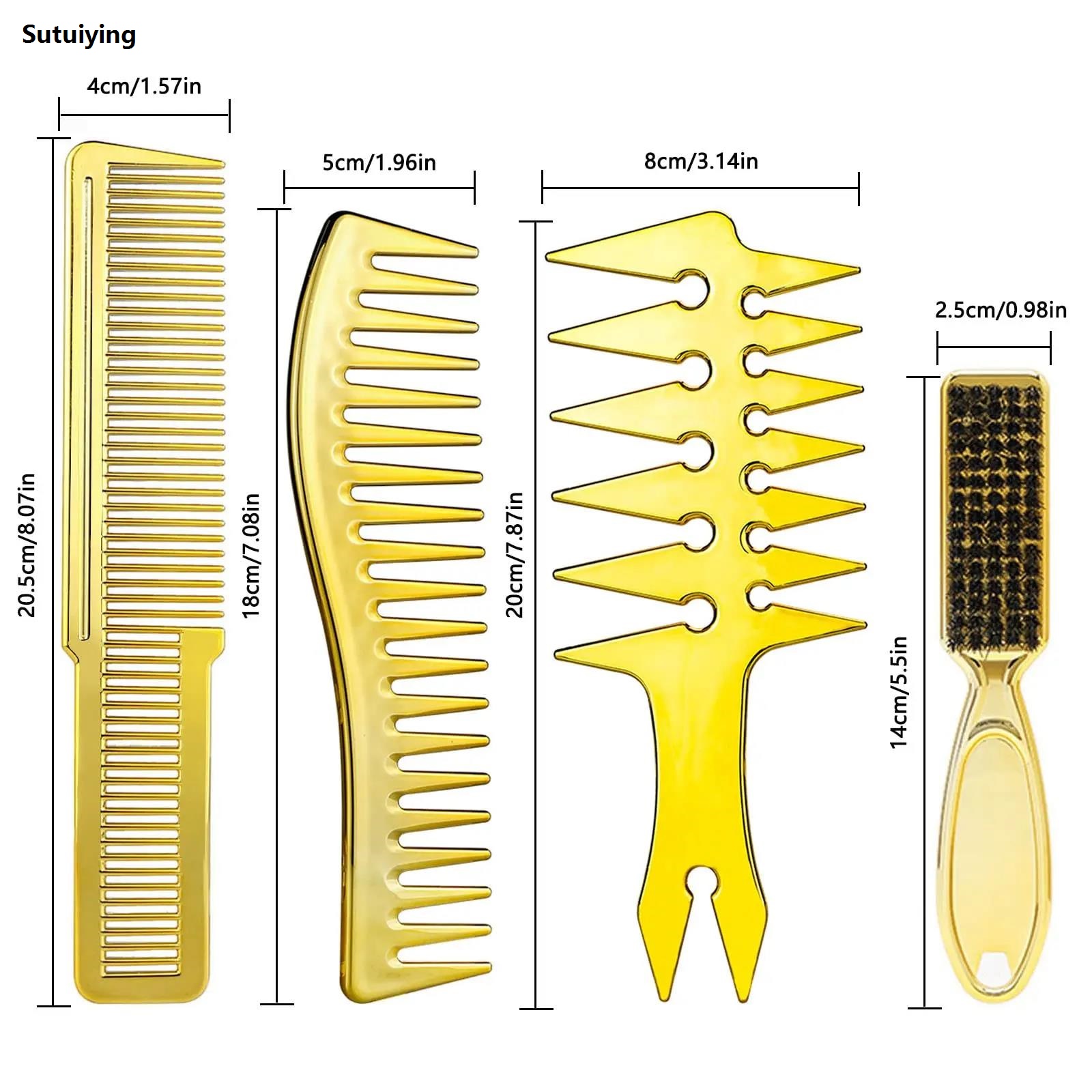 Sutuiying Professional Barber Styling Comb Kits Gold Hairdressing Neck Brush New Electroplated Oil Head Combcomb Men Salon Wide Tooth Comb