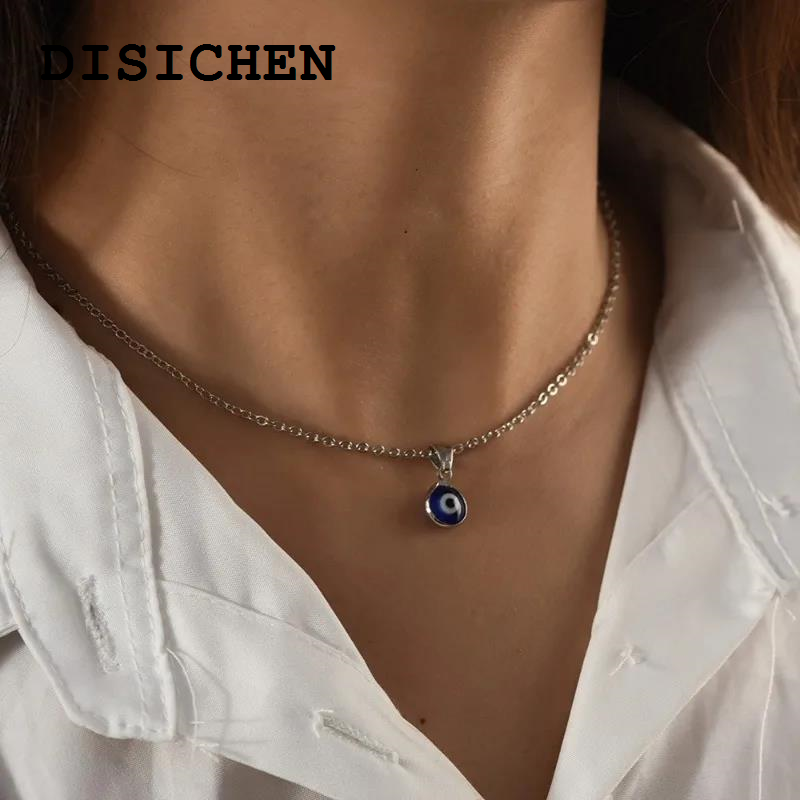 DISICHEN Portable Turkey Evil Eye Charms Necklace for Woman Blue Round Pendants Couple Chain Necklaces Lucky Jewelry 2023 Fashion Friendship Gift