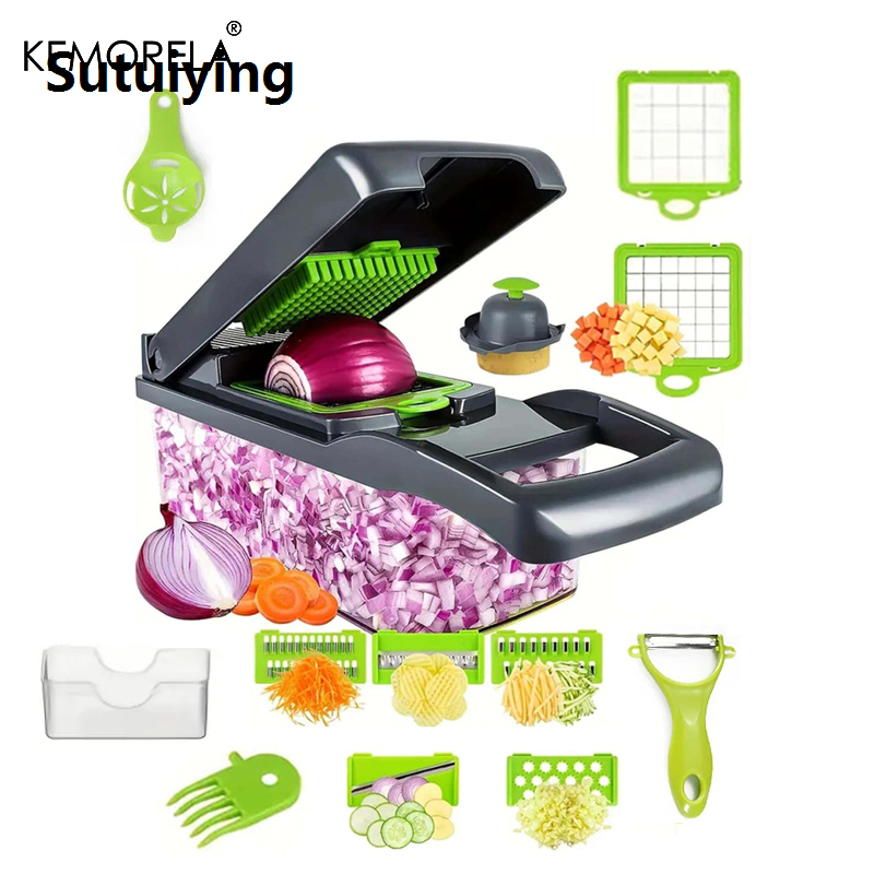 Sutuiying Original Special Offer 14/16 in 1 Multifunctional Vegetable Chopper Onion Chopper Handle Food Grate Food Chopper Kitchen Vegetable Slicer Dicer Cut