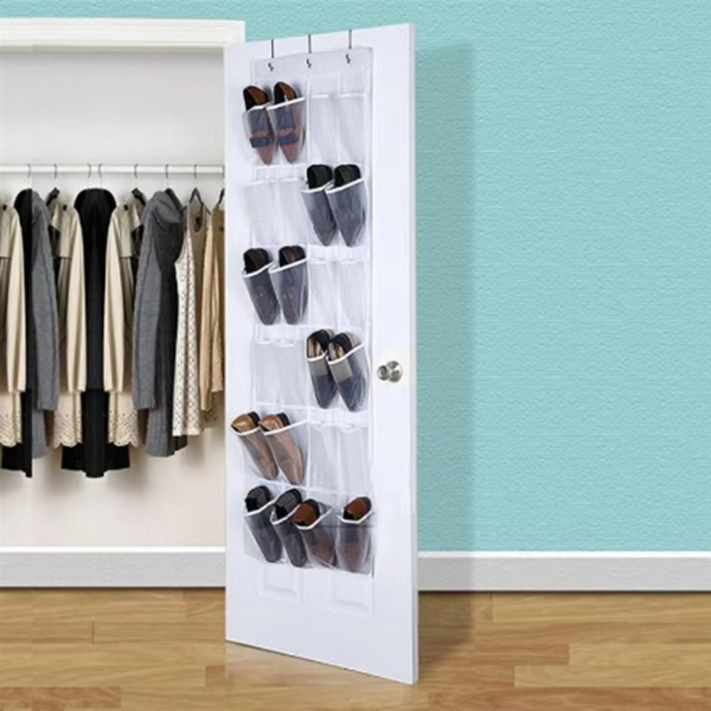 New 24 Grids Sundries Shoe Organiser Clear Wall-mounted Fabric Closet Bag Hanging Over Mesh Pocket