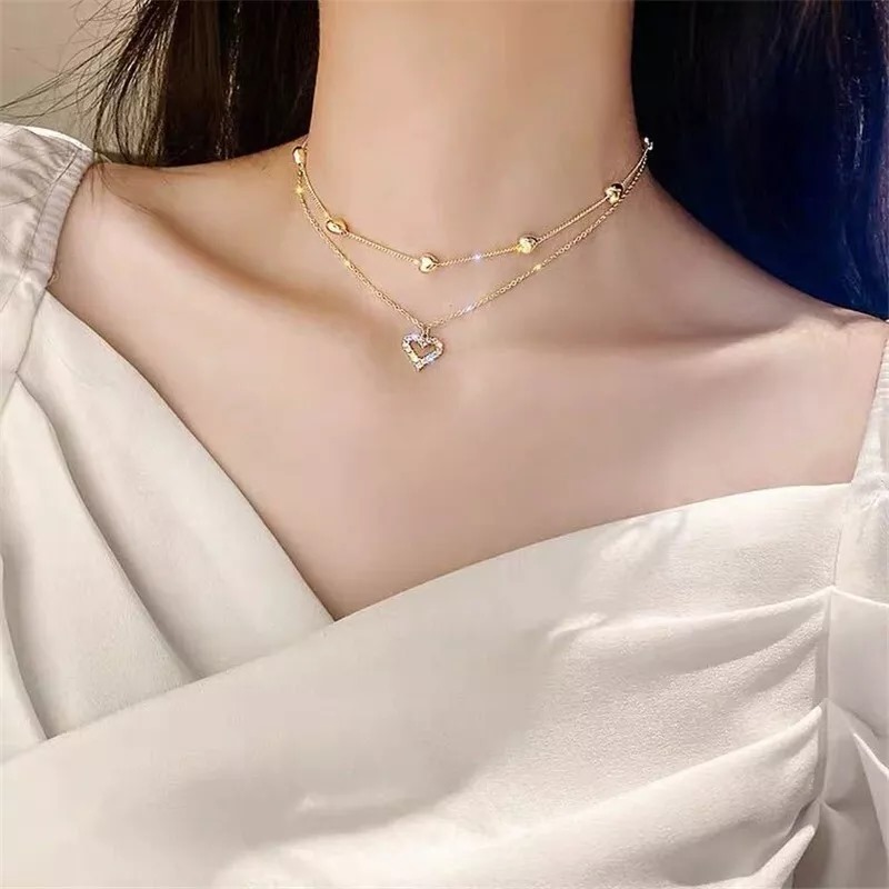 Double Layer Gold Pearl Pendant Necklace for Women | Adjustable Chain | Elegant Minimalist Jewelry
