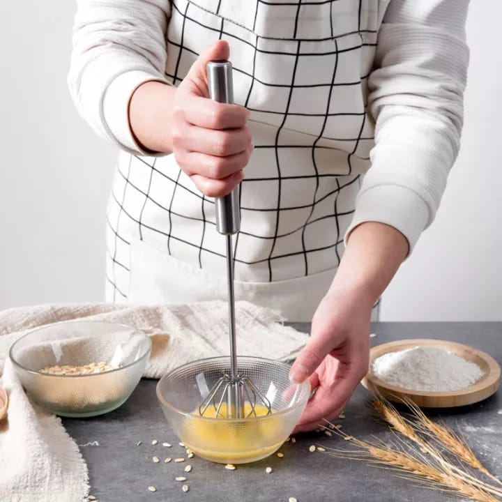 Stainless Steel Egg Whisk Press The Semi-Automatic Beater Hand Mixer Mixture Egg Milk Frother for Kitchen