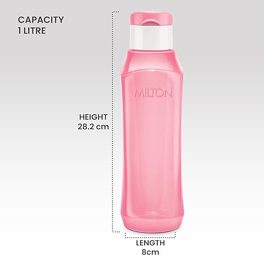 MILTON Pyramid Flip Plastic Water Bottle, Pink 1000 ml Bottle (Pack of 1, Pink, Plastic)