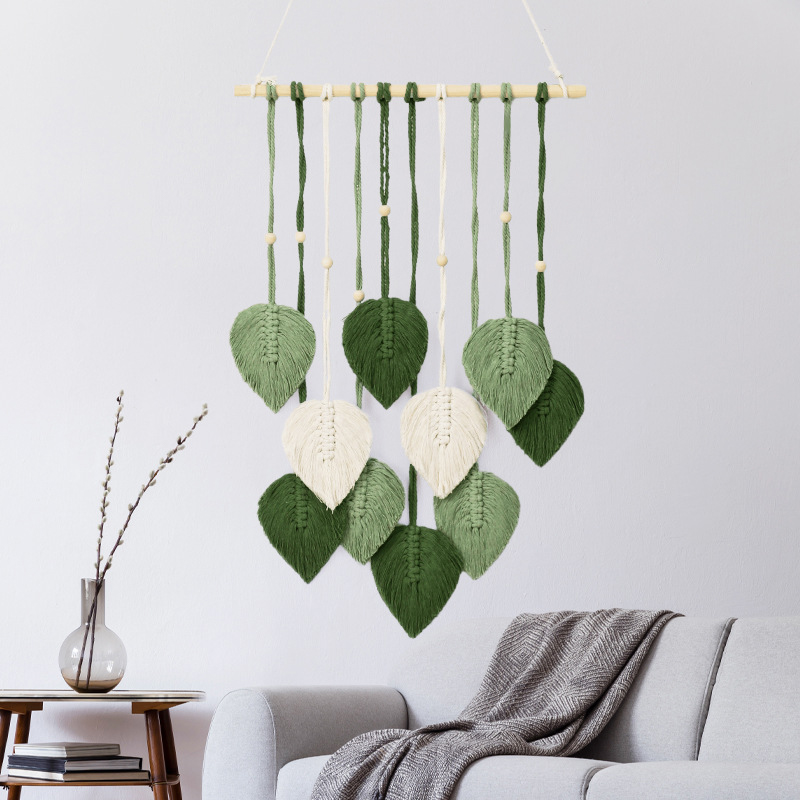 Leaf Macrame Tapestry Brown Green Wall Tapestry Boho Home Decoration Macrame Wall Hanging Home Living Room Decor Gift CF8