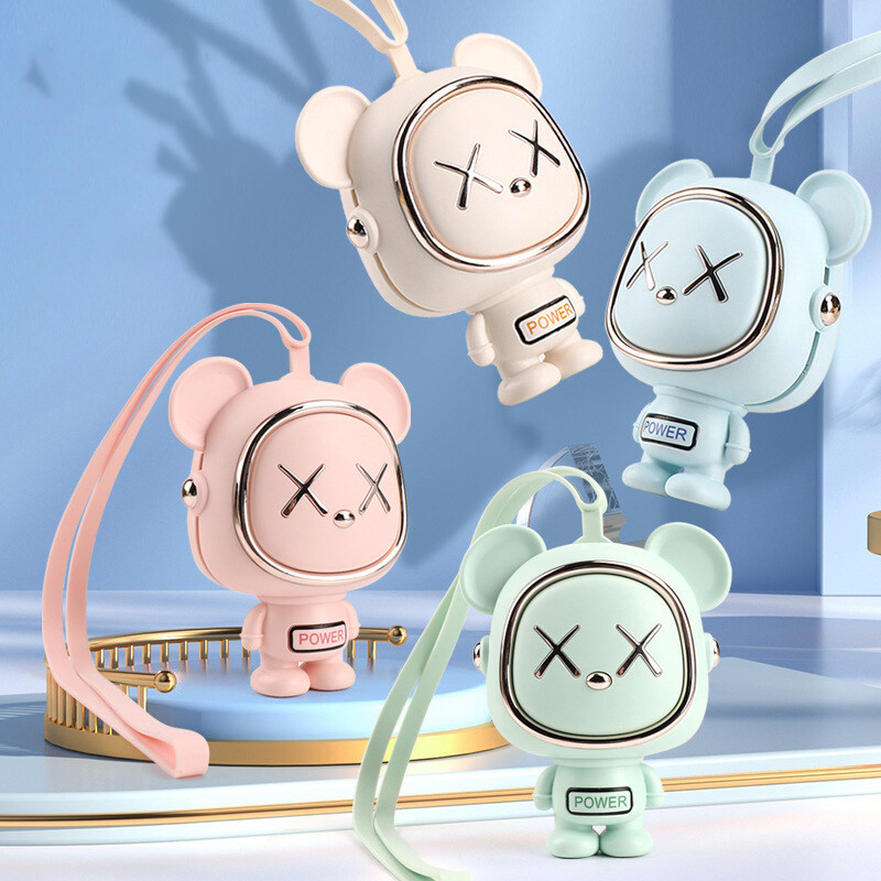 Space Bear Fan Hanging Neck Fan Mini Portable Small Fan Cartoon Mute Leafless USB Charging