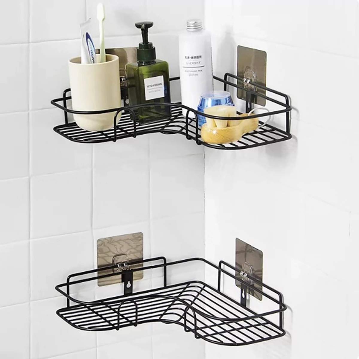 Self-Adhesive Metal Bathroom Corner Rack Stainless Steel Shelf Organizer
