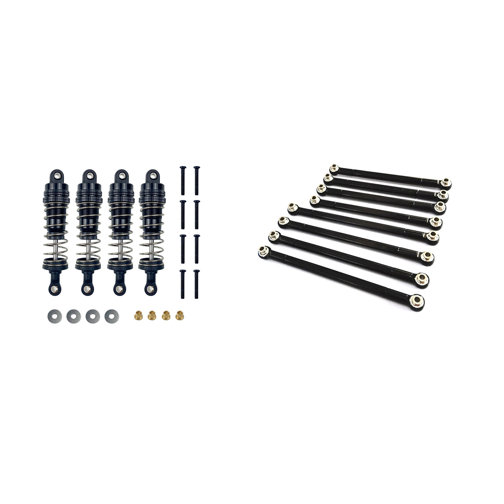 FORIDE 2 Set RC Car Part: 1 Set Metal Damper & 1 Set Metal Pull Rod Link Rod Linkage Black