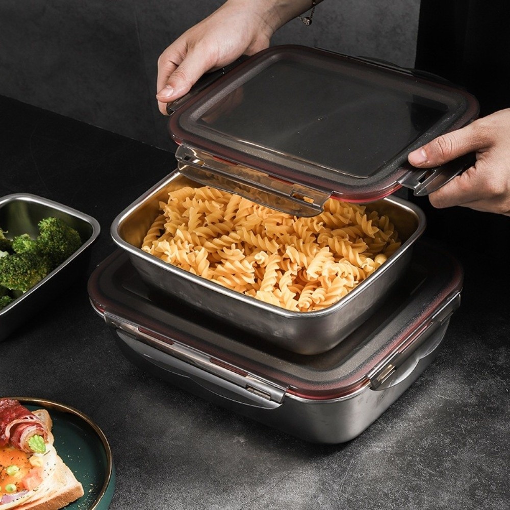 Durable Stainless Steel Food Storage Container with Lid Fresh Keeping Square Meal Prep Box Leakproof Sealed Lunch Box Student Worker
