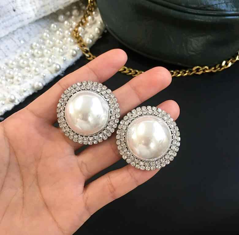 Luxury Pearl Stud Earrings for Women | Elegant Round Crystal Earrings | Fashion Jewellery for Girls | Statement Party Earrings | Bridal Jewelry | Big Stylish Pearl Tops | Gift for Her | P19