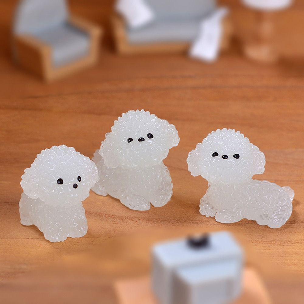 Children's Toys Cartoon Noctilucent Dog Figurines Realistic Handmade Mini Luminous Poodle Dog Figurines Resin Funny Micro Landscape Decoration Garden